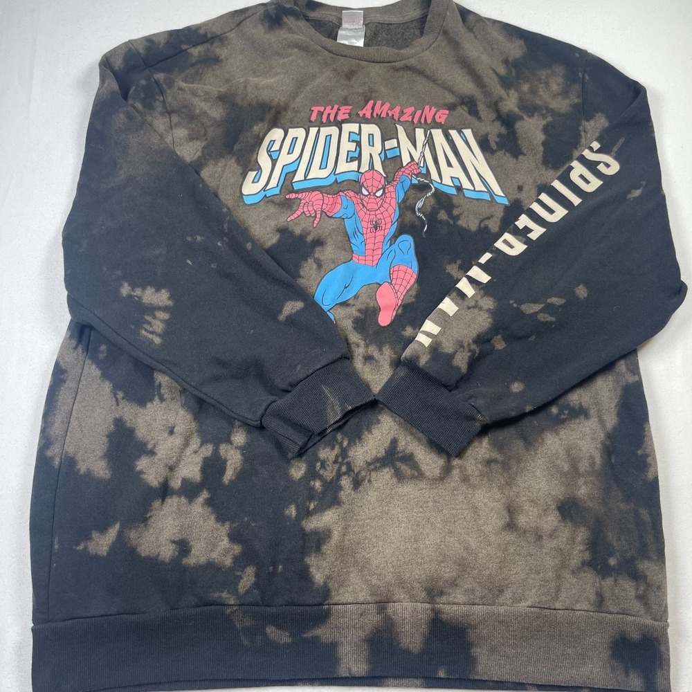 Marvel Sweatshirt Women's‎ XL Black Beige Tie Dye The Amazing Spider-Man Lined